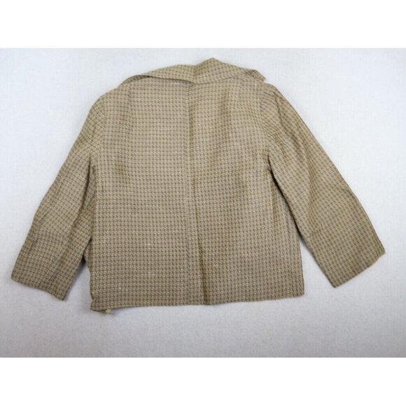 VINTAGE 70s WOMEN'S BEIGE PLAID OPEN BLAZER JACKET - SIZE S/M - Picture 12 of 13